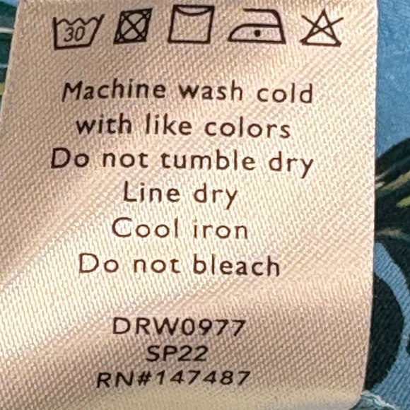 Draper James Women Linen MiniDress Blue Monstera XXL Babydoll Square Neck Y2K - Picture 5 of 10